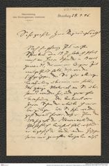 Nachlass Franz Steindachner, Brief von Ludwig Heinrich Philipp Döderlein an Franz Steindachner (28.09.1896), Inv.Nr. 109.07, Seite 1